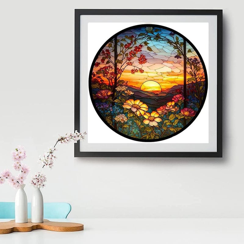 Tiwabb Stamped Cross Stitch Kits - Flower Mountain Sun Landscape Counted Cross Stitch Kits for Beginners Adults,11 CT Patterns Dimensions Embroidery Kits Arts Craft Kits 13.8 x 13.8inch - Image 3